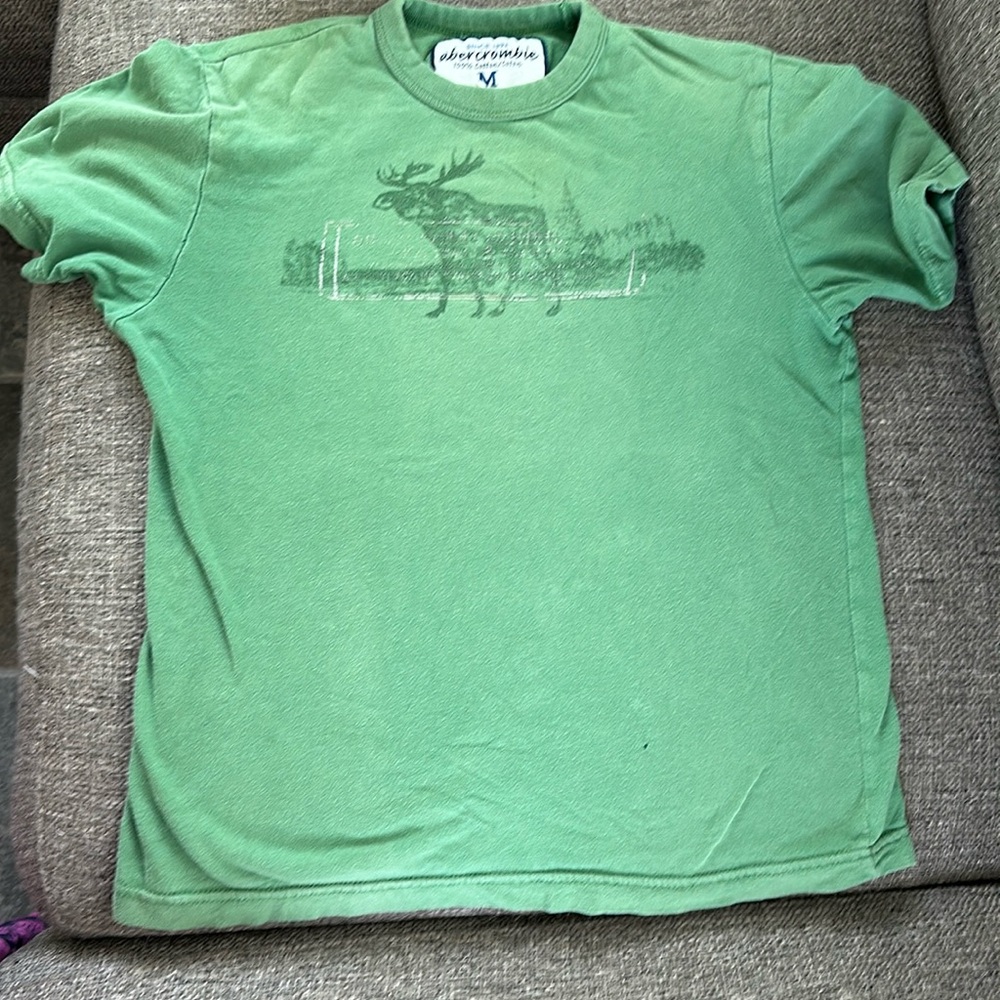 Abercrombie Kids Boys Size M Medium Green Moose Graphic Tee Shirt 🫎